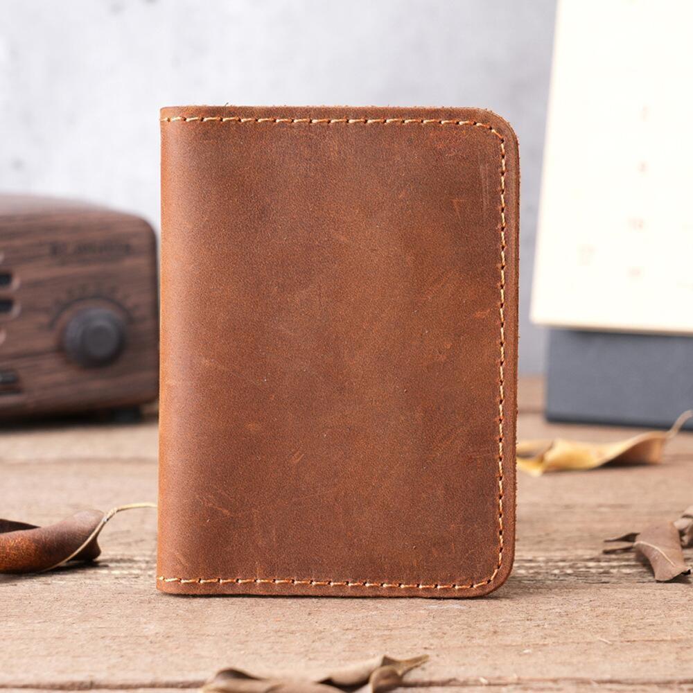 Genuine Leather Card Holder for Men and Women Slim Mini ID Credit Bank Card Case with 5 Card Slots Durable Unisex Leather Card Wallet