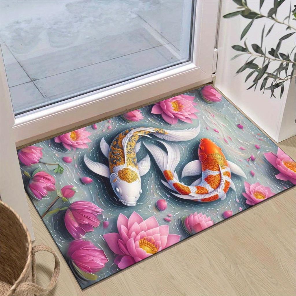 Ковер для гостиной с узором карпов кои: Мягкий, Нескользящий и Удобный для Домашнего Декора - Коврик для пола Кристаллический Вельвет