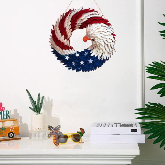 Independence Day Patriotic Eagle Wooden Plaque Red White Blue Bird Indoor Outdoor Front Door