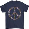 Floral Peace Symbol Hippie Love Mens T-Shirt 100% Cotton