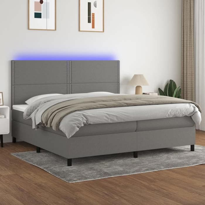 VidaXL Slat Bed Base with Mattress and LED, Upholstered Bed with Headboard, Double Bed, Adult Bedroom Bed, 3134822