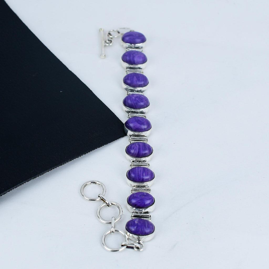 Браслет из натурального драгоценного камня чароит ручной работы из стерлингового серебра 925 пробы, браслет из чароита для жены, браслет унисекс, подарок на День отца