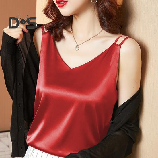 Женский укороченный жилет с V-образным вырезом, без рукавов, гладкий атласный топ из искусственного шелка, укороченный жилет, универсальная повседневная одежда