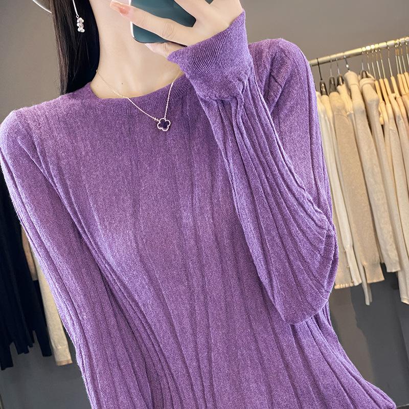 Женская мода с высоким воротом и круглым вырезом, свободный трикотаж, длинный рукав, трикотажная рубашка однотонного цвета для осени и зимы