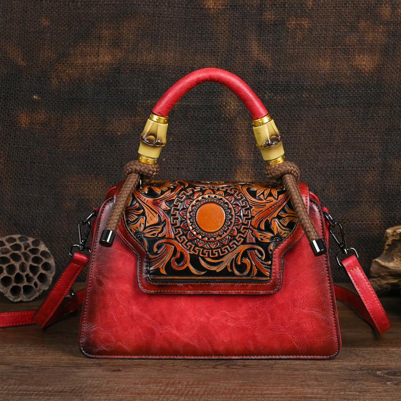 Johnature Винтажная женская кожаная сумка с тиснением ручной работы, роскошная сумка, универсальные женские сумки на плечо и через плечо