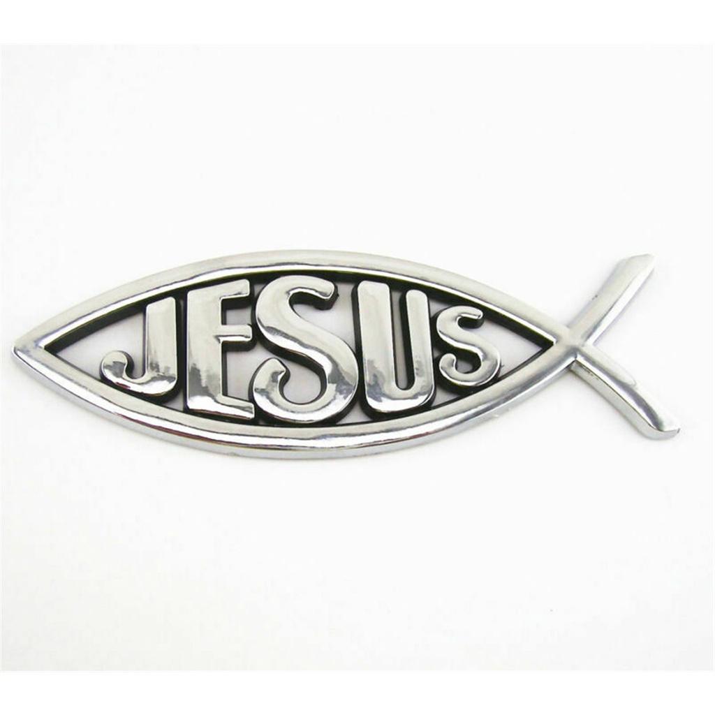3D Car Sticker Silver Jesus Fish Emblems Christian Symbol