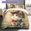 Cat with Vintage Hat  Pattern Bedding Quilt Set  Home Decoration  Gift (1 * duvet cover + 2 * pillowcase, without core)