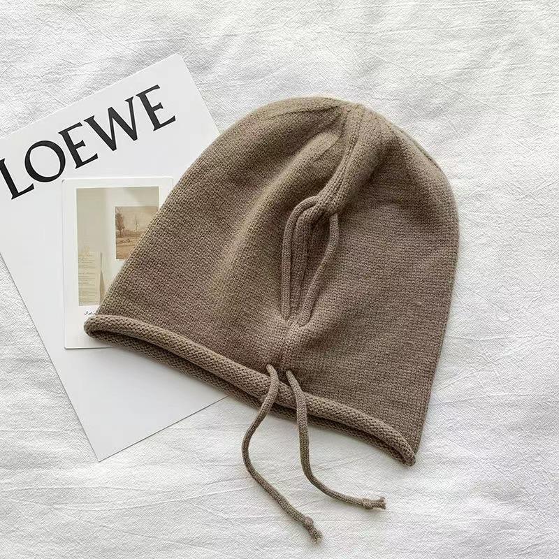 Women Knitted Baggy Beanie Hat Drawstring Slouchy Wool Pullover Cap Outdoor Windproof Skullies Beanies Bonnet Caps Solid color