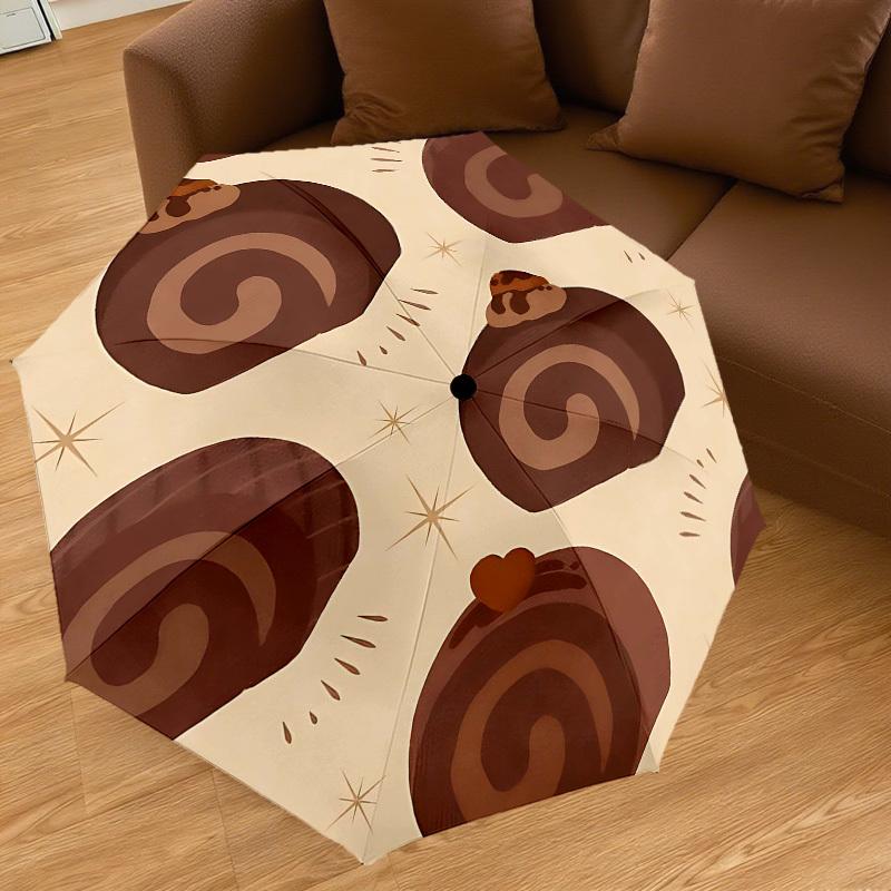 1PC Cinnamon Roll Umbrella-8-Rib Reinforced Portable Folding Travel Suitable for All Seasons Outdoor Daily Use-H0377