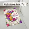 Floral Garden Theme Crystal Velvet Rug Personalized Custom Name Text Soft Floor Mat Home Decor