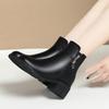 Модные зимние лаконичные толстые каблуки нескользящие водонепроницаемые мягкие кожаные хлопковые туфли удобные круглые черные ботильоны с боковой молнией