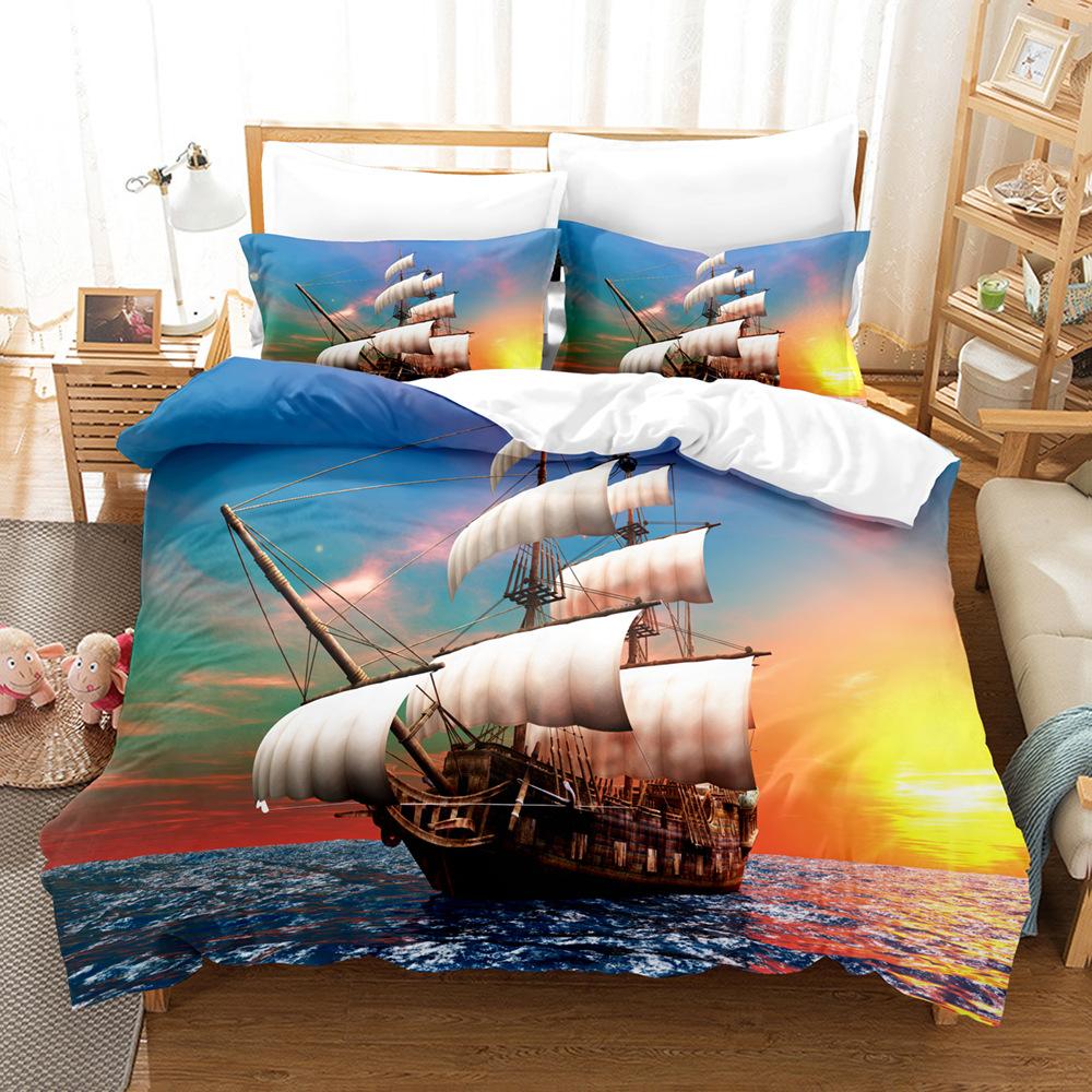 3D печать Роскошный комплект постельного белья Парусник Пух Пододеяльник Наволочка 2/3 шт. DE200 * 200 Полноразмерная супер большая кровать Мягкий домашний текстиль на молнии