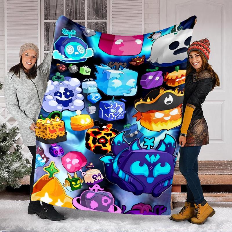 Blox Fruits Theme Printed Blanket - Perfect for Couch, Bed, Travel & Outdoor Use | Machine Washable, Cozy & Durable.