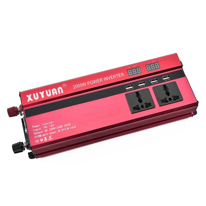 Автомобильный инвертор 2000 Вт, 4 выходных порта USB, двойной светодиодный дисплей, преобразователь синусоидальной волны постоянного тока 12 В/24 В в переменный ток 110 В/220 В