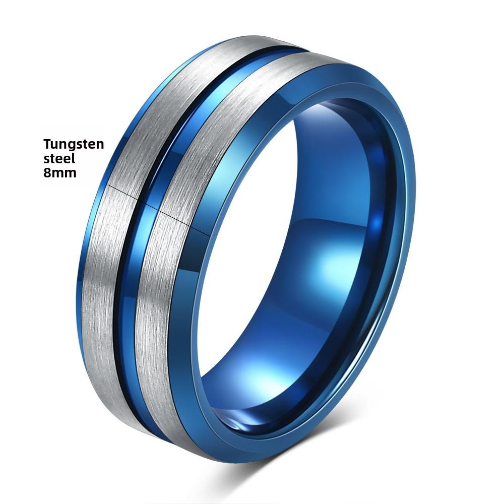 Tungsten Steel Simple Wide Band 6 8mm Grooved Brushed Unisex Two Tone Stainless Steel Ring