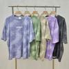 Женский костюм из футболки и шорт Повседневный набор с tie-dye свободной футболкой и широкими шортами средней длины с карманами Женские мягкие летние комплекты шорт