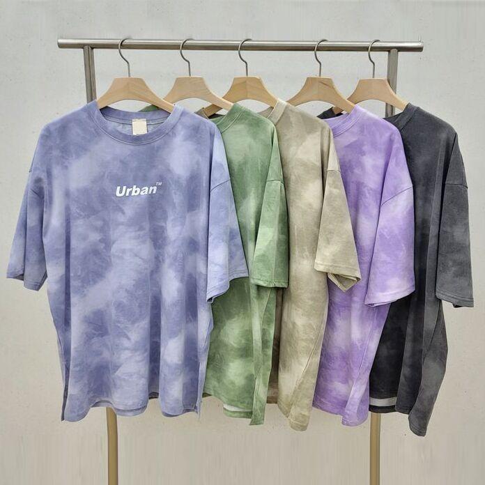 Женский костюм из футболки и шорт Повседневный набор с tie-dye свободной футболкой и широкими шортами средней длины с карманами Женские мягкие летние комплекты шорт