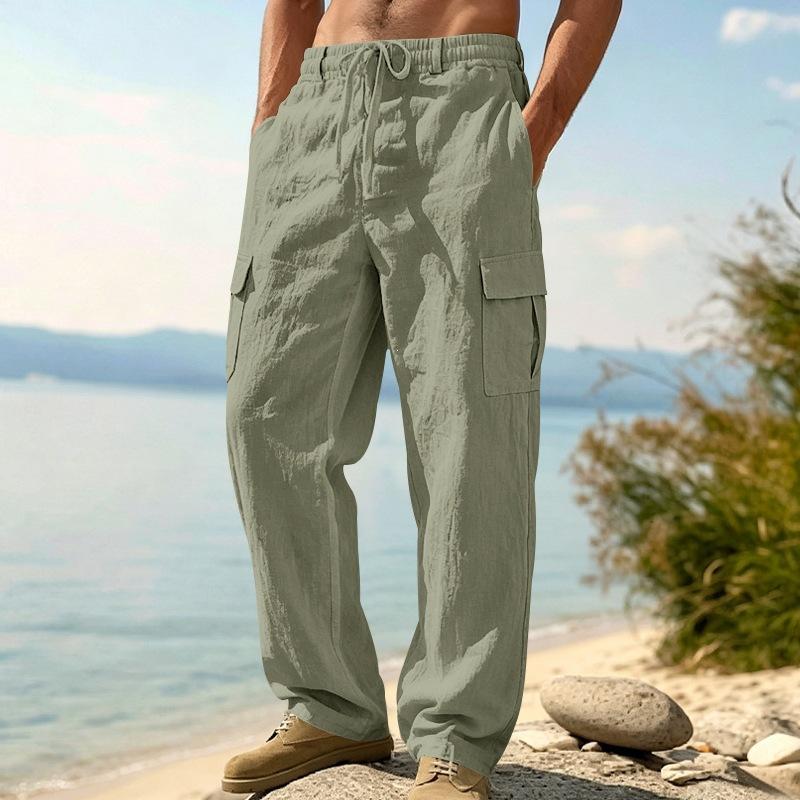 Men’s Summer Linen Work Trousers, Loose-fitting, Breathable Casual Trousers, Cotton-linen Beach Trousers