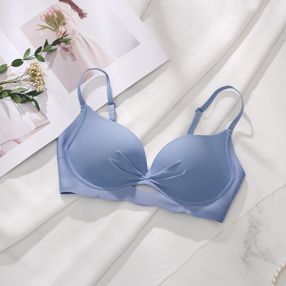 Сексуальные полые тонкие чашки без маркировки, собранные для сбора порока груди, анти-провисание, модный плиссированный удобный бесшовный бюстгальтер для девочек