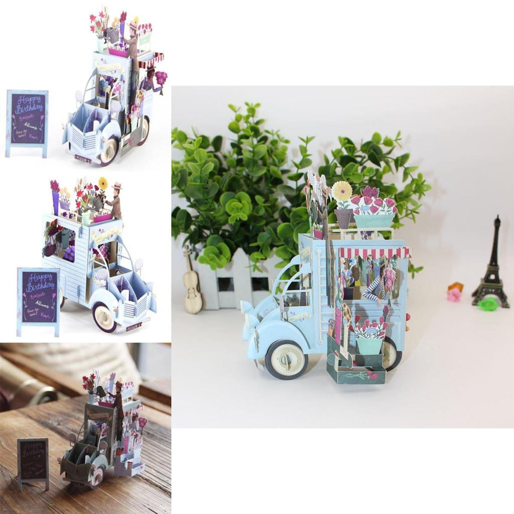 Foldable Paper Birthday Car Card With Handcrafted Details And Gold Printing For Gifts