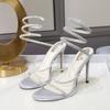 Fashion 2025 Summer Luxurious Sexy Women's Crystal Sandals Fashion Snake Wrap Rhinestone High Heel Sandals Party Wedding Shoes