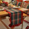 Holiday Home Table Linens Retro Plaid Christmas Runner, Red Ruffled Trim Decorative Mat, Classic British Style Flag & Green Mat for Dining,