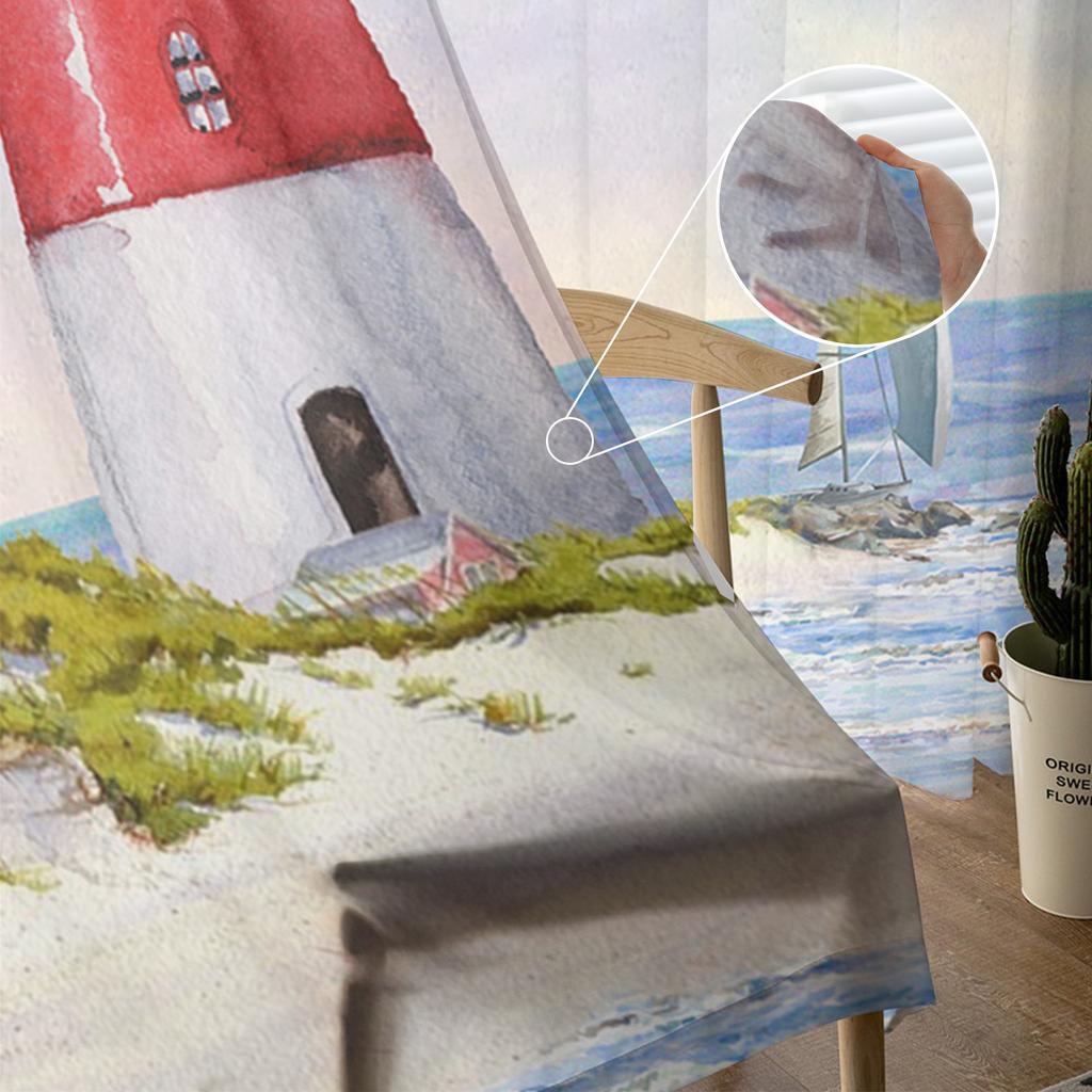 Lighthouse Beach Island Винтажные акварельные прозрачные шторы Современные газовые шторы для гостиной, спальни, вуалевые нитяные шторы