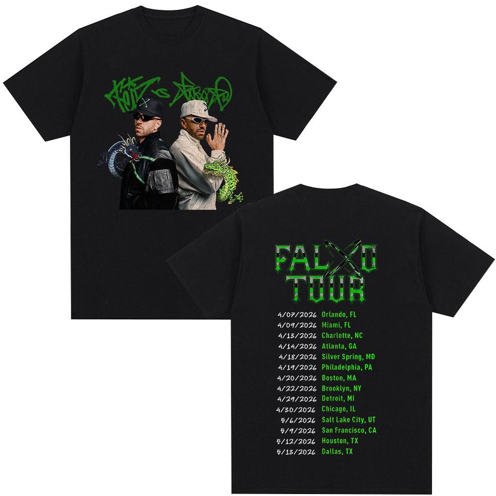 Футболка с принтом рэпера Feid VS Ferxxo Falxo Tour 2026 Мужская одежда Мода Хип-хоп Футболки Хлопок Повседневные Свободные Футболки с коротким рукавом