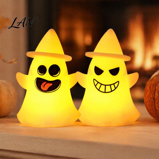 Battery Operated Ghost Light Halloween Witch Hat Light, Spooky LED Decorative Lamp, Cartoon Night for Holiday Party Decor