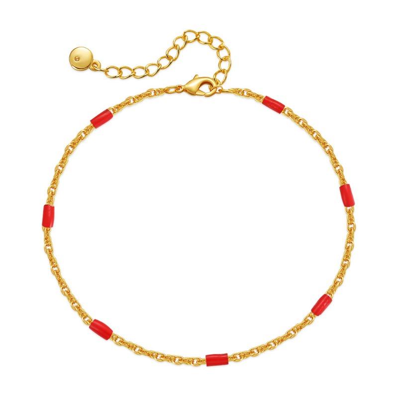 Thin Gold Plated Chain Bracelet Colorful Beads Ethnic Style For Women