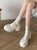 2025 new with skirt shallow mouth Mary Jane women's shoes retro French thick heel thick sole black small leather shoes women's summer