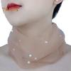 Solid Color Neck Collar Faux Pearls Decor Elastic Organza Lace Scarf Elegant Multi-functional Elastic Neck Wrap