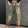 Casual Set Personalized Fashion Hooded Loose Print Short Sleeve Nine Points Jeans Two Piece Set Women's