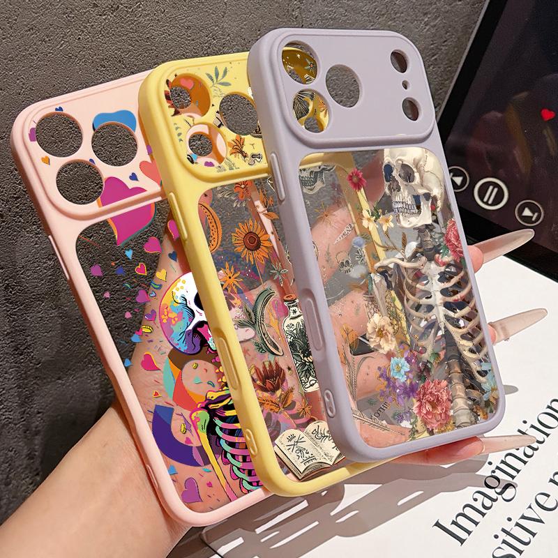 Чехол с узором из черепов и букв для iPhone 17 Pro Max Для iPhone 16 15 14 13 Pro Max Роскошный Гибридный ТПУ+ПК Прозрачная Задняя Жесткая Крышка