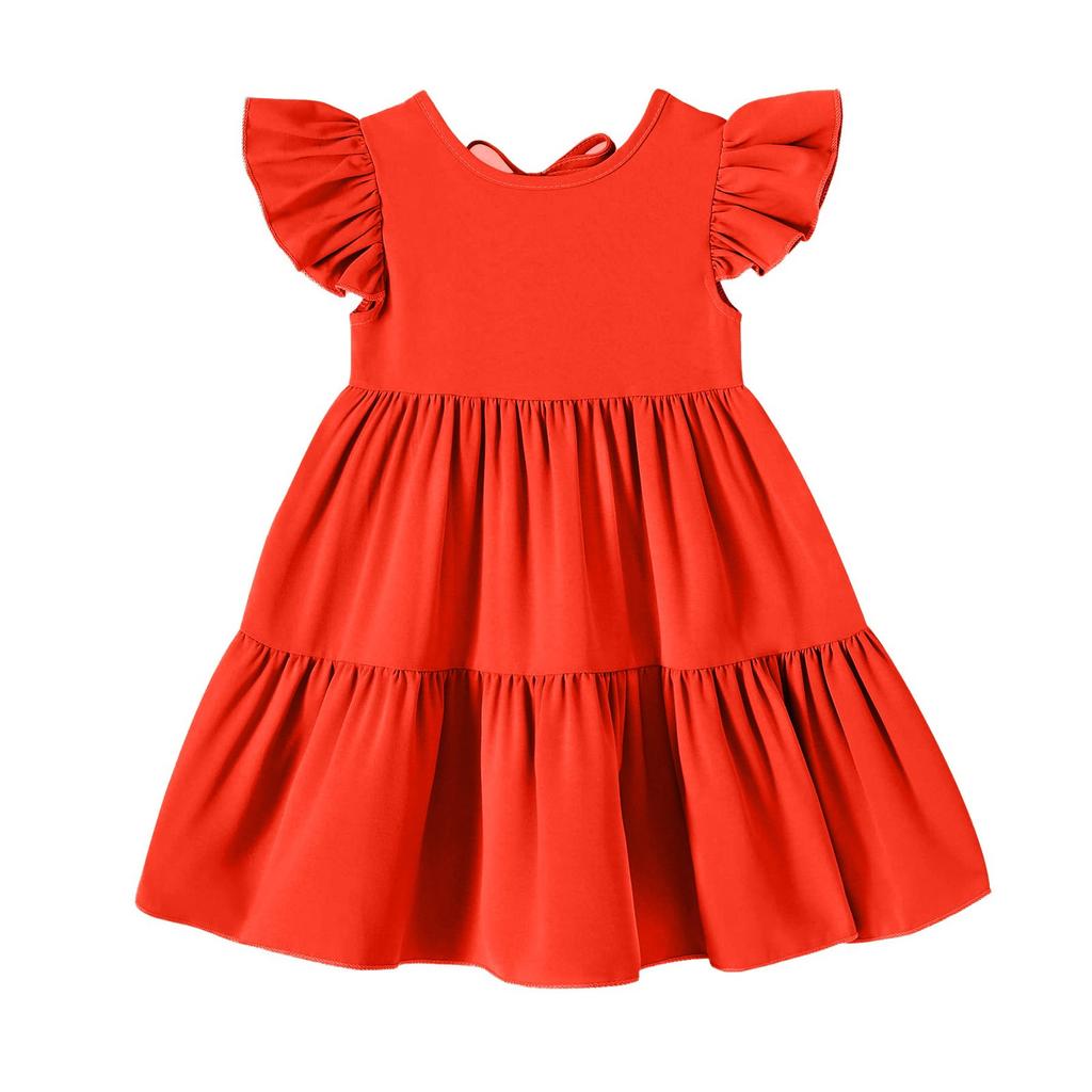 Юбка для девочек с короткими рукавами, однотонная юбка принцессы с развевающимися рукавами