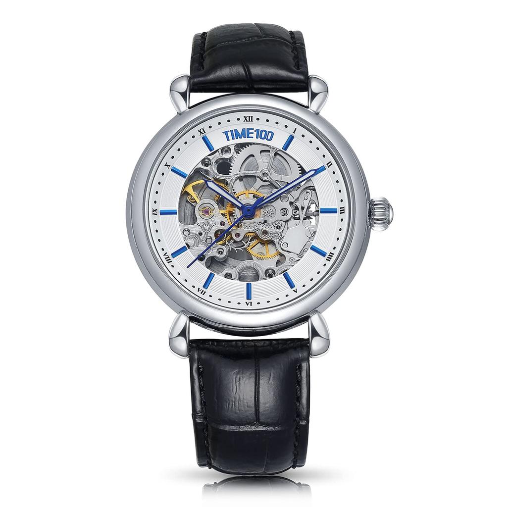 Time100 Популярная молодежная серия часов Механические часы с автоподзаводом Коллекция Time100 День Студенческая мода Черный кожаный ремень Водонепроницаемые взрослые офисные