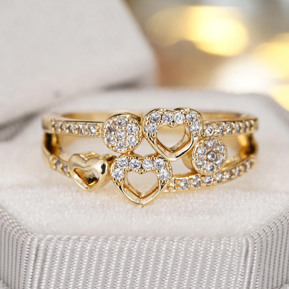 Luxury Pave Ring Premium Copper Heart Ring Zircon Stacking Ring Versatile For Anniversary Daily Wear Gift