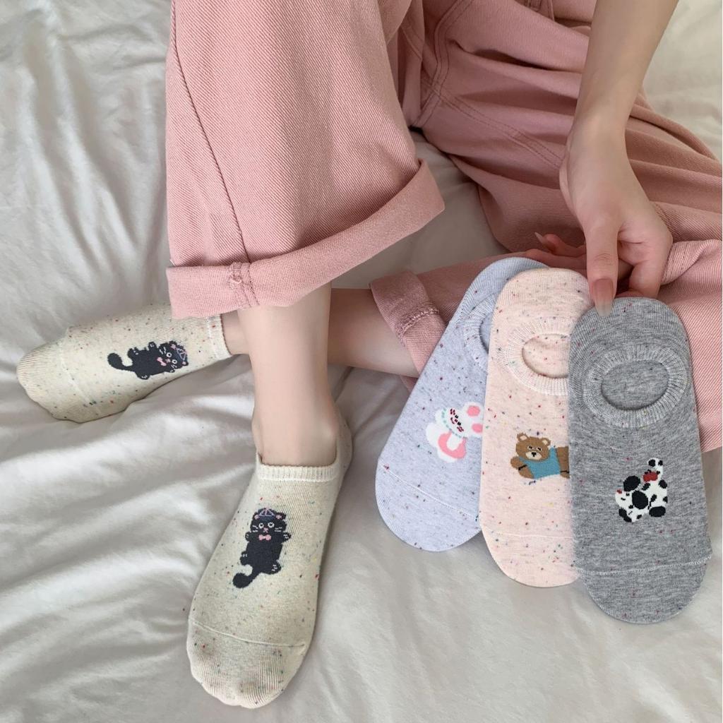 Cute Socks, Boat Socks, Summer Thin Idea Yarn, Cartoon Korean Boneless Silicone, Non-Slip Shallow Mouth Invisible Socks