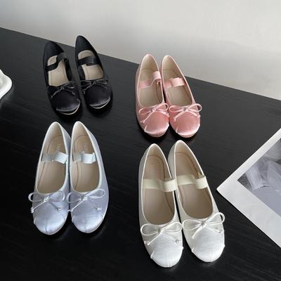 Балетки, женская обувь 43, туфли Мэри Джейн, женская обувь с круглым носком, шелковые атласные туфли на плоской подошве с бантом, женская обувь, большие размеры 33-43, Валентина