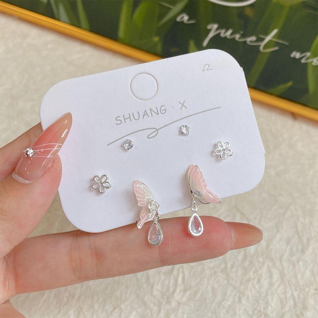 Серьги-бабочки с фиолетовым градиентом: Элегантные серебряные серьги-иглы для женщин со свежим, милым и сказочным очарованием