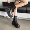 2025 Newest Wedges Platform Chelsea Boots Round Toe Lace-Up Ankle Boots Back Zipper Black/brown Mixed Color Gothic Short Boots