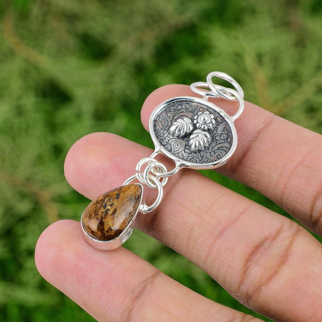 Daughters Day Deal Pear Golden Pietersite Gemstone 925 Sterling Silver Pendant