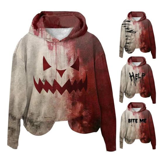Женская толстовка с капюшоном 3D Bloodstain Print Halloween Vintage Haunted House Cosplay Top Hooded Long Sleeves Loose Hoodie