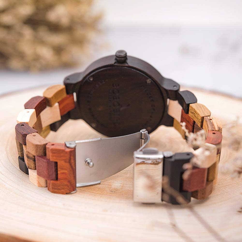 BOBO BIRD Wooden Watch Colorful Wood Watch Day Date Display Multifunctional Handmade Quartz Watch Sports Chronograph Unique Men's Women's (Couple)