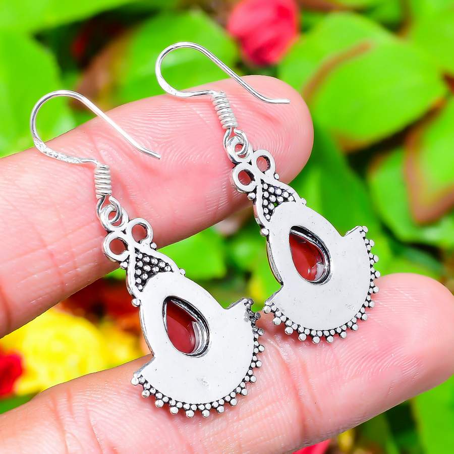 Подарочные серьги из стерлингового серебра 925 пробы с натуральным красным сердоликом 1,73 дюйма c9Z99