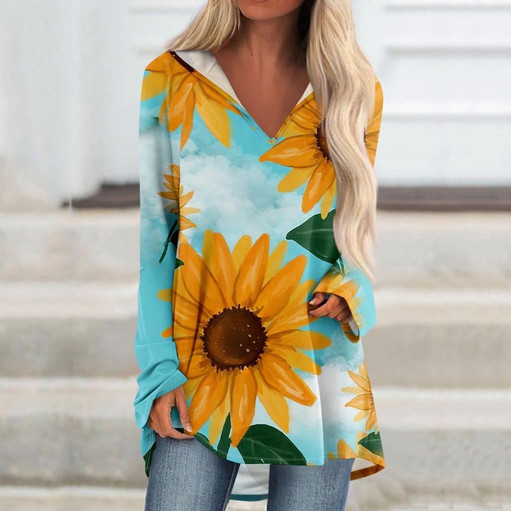 Женские свободные топы с V-образным вырезом и капюшоном с длинными рукавами, повседневные топы, домашние пижамы для отдыха, топы