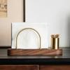Napkin Holder Stand with Toothpick Wooden Base Brass Elegant Dispenser for Home