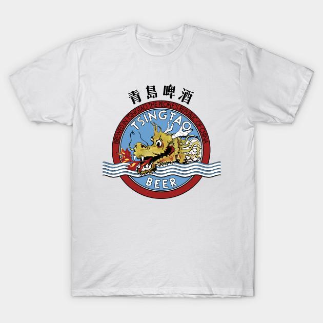 Men Black Print T-shirt The Dealer'S 1986 Tsingtao Beer Tee No-Cut Transfer Paper Print Cotton Tshirt