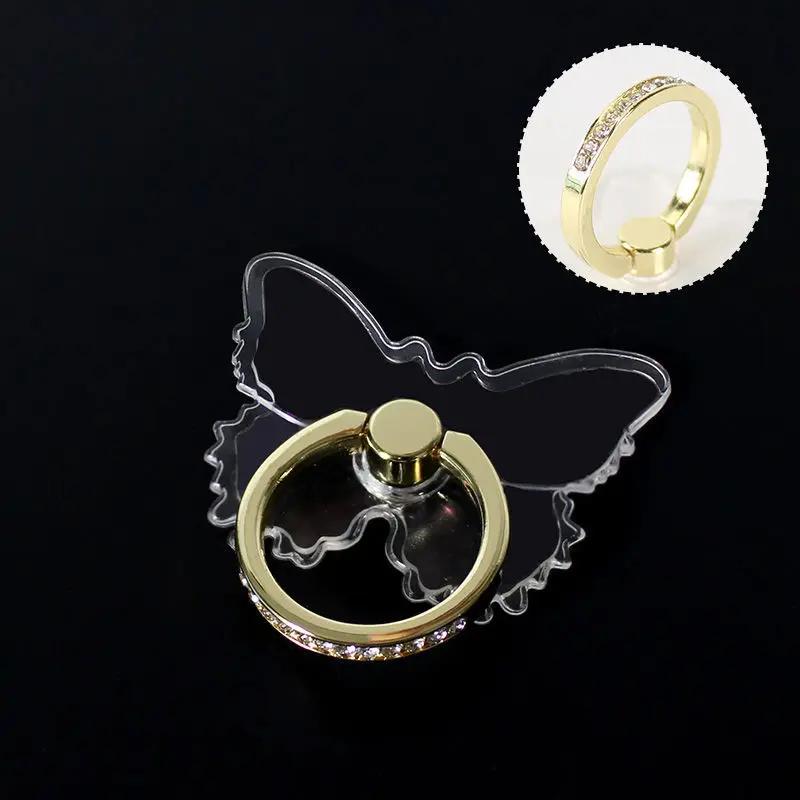 Transparent Butterfly Finger Ring Mobile Phone Holder for iPhone 15 Smartphone Sticker Stand Accessories Foldable Support