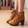 Новинка 2024 года: весенне-зимние женские туфли-лодочки, ботинки высокого качества, европейская женская обувь на шнуровке, ботинки из искусственной кожи на высоком каблуке